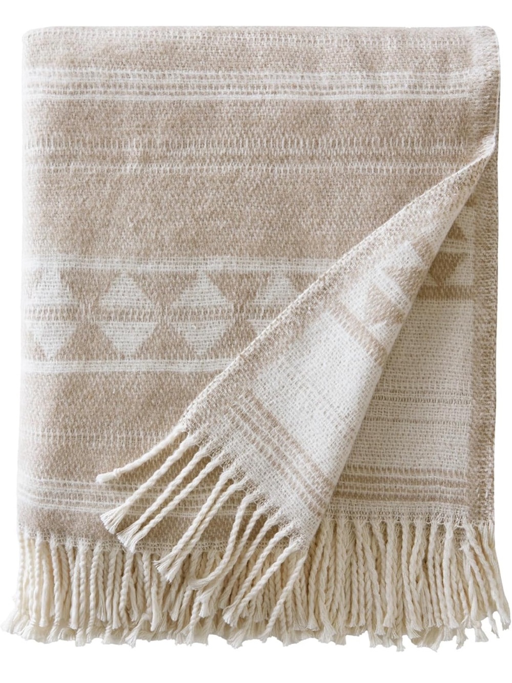 Woolrich Cotton Jacquard Brushed Throw Blanket 50x60 Stripe Ivory. 2410/C-3